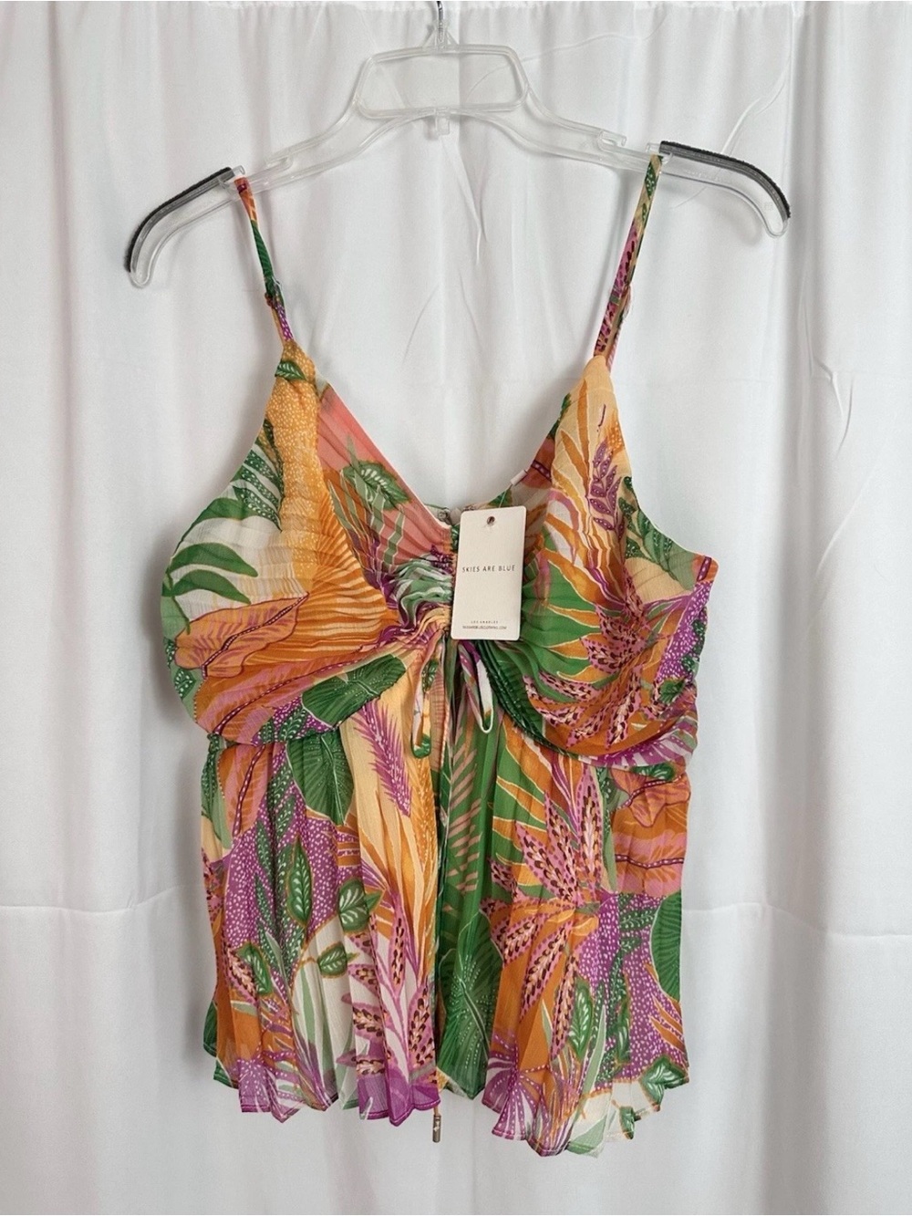Skies Are Blue Tropical Spaghetti Strap Top, Multi-Color, Medium, whimsy, fairy